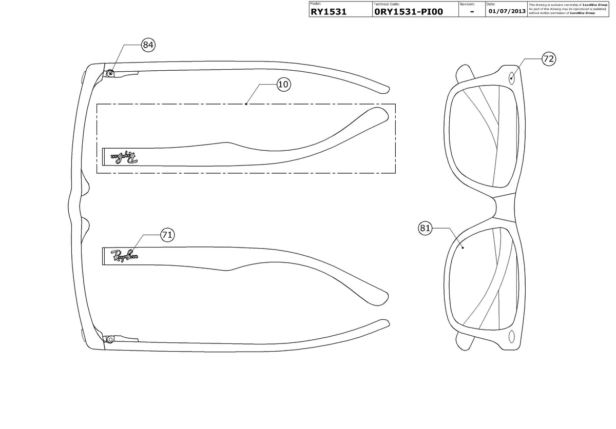 Enlarged technical drawing of the Ray-Ban Junior RY1531 Glasses Replacement Parts