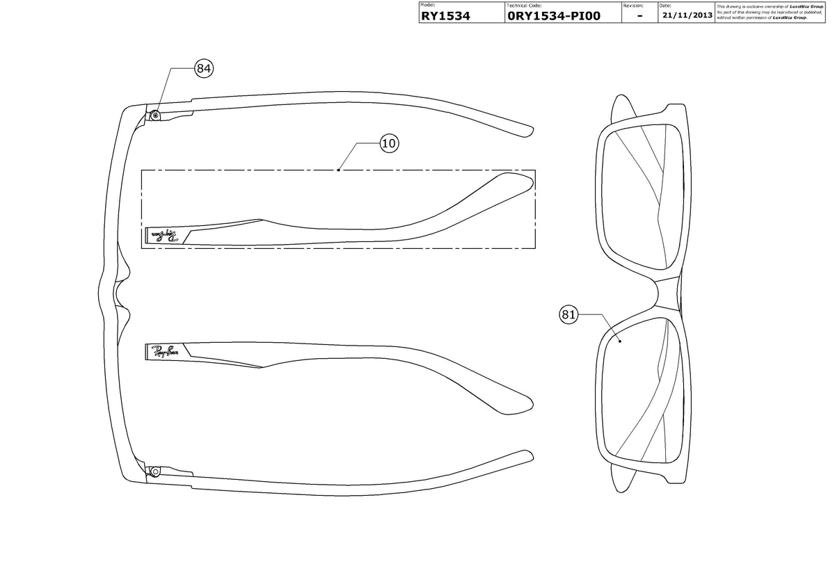 Enlarged technical drawing of the Ray-Ban Junior RY1534 Glasses Replacement Parts