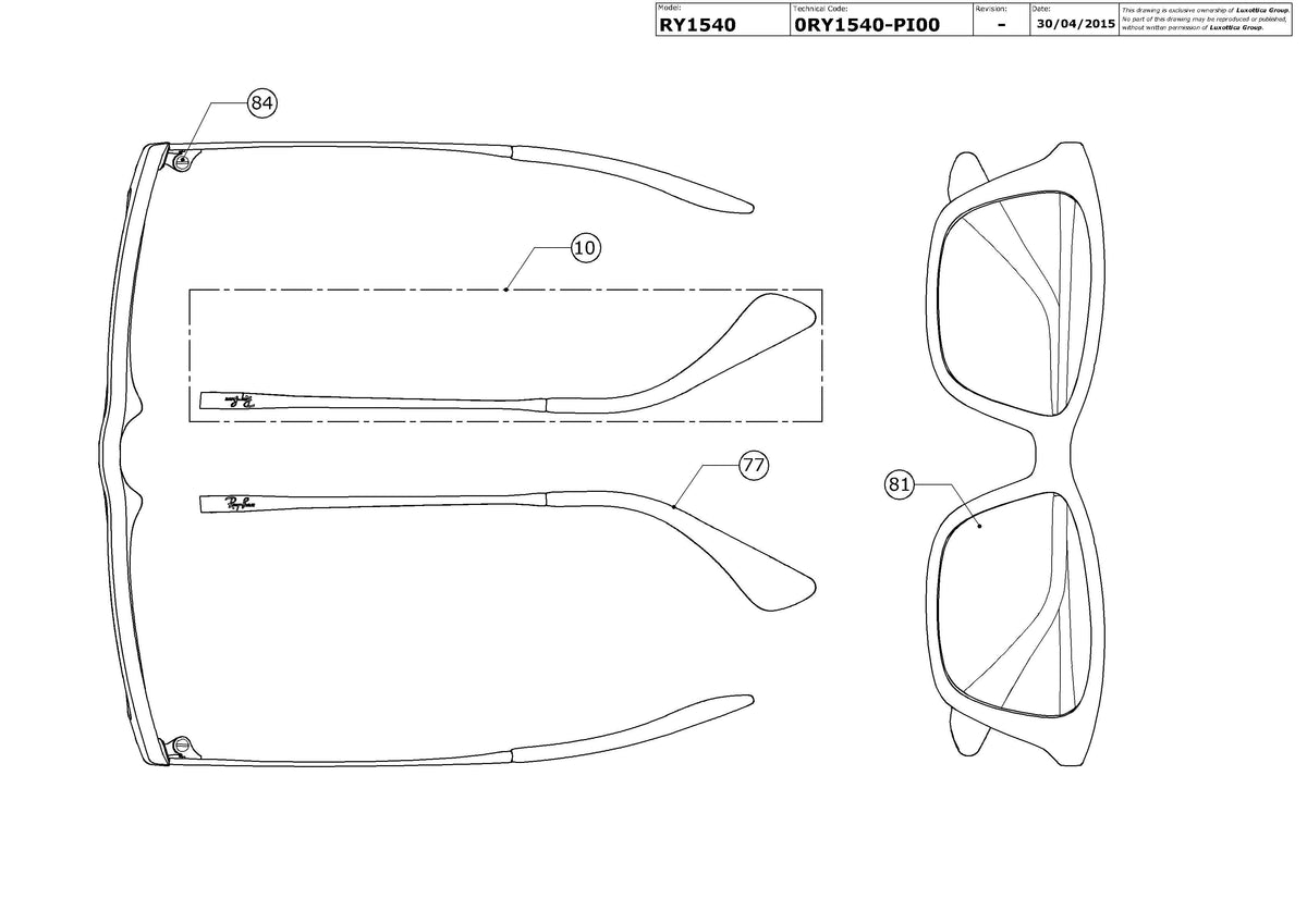 Enlarged technical drawing of the Ray-Ban Junior RY1540 Glasses Replacement Parts