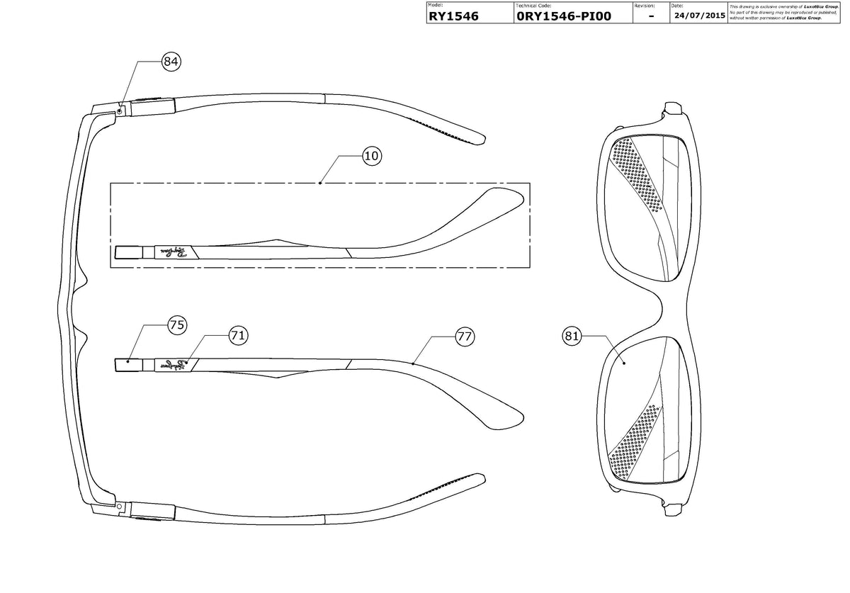 Enlarged technical drawing of the Ray-Ban Junior RY1546 Glasses Replacement Parts