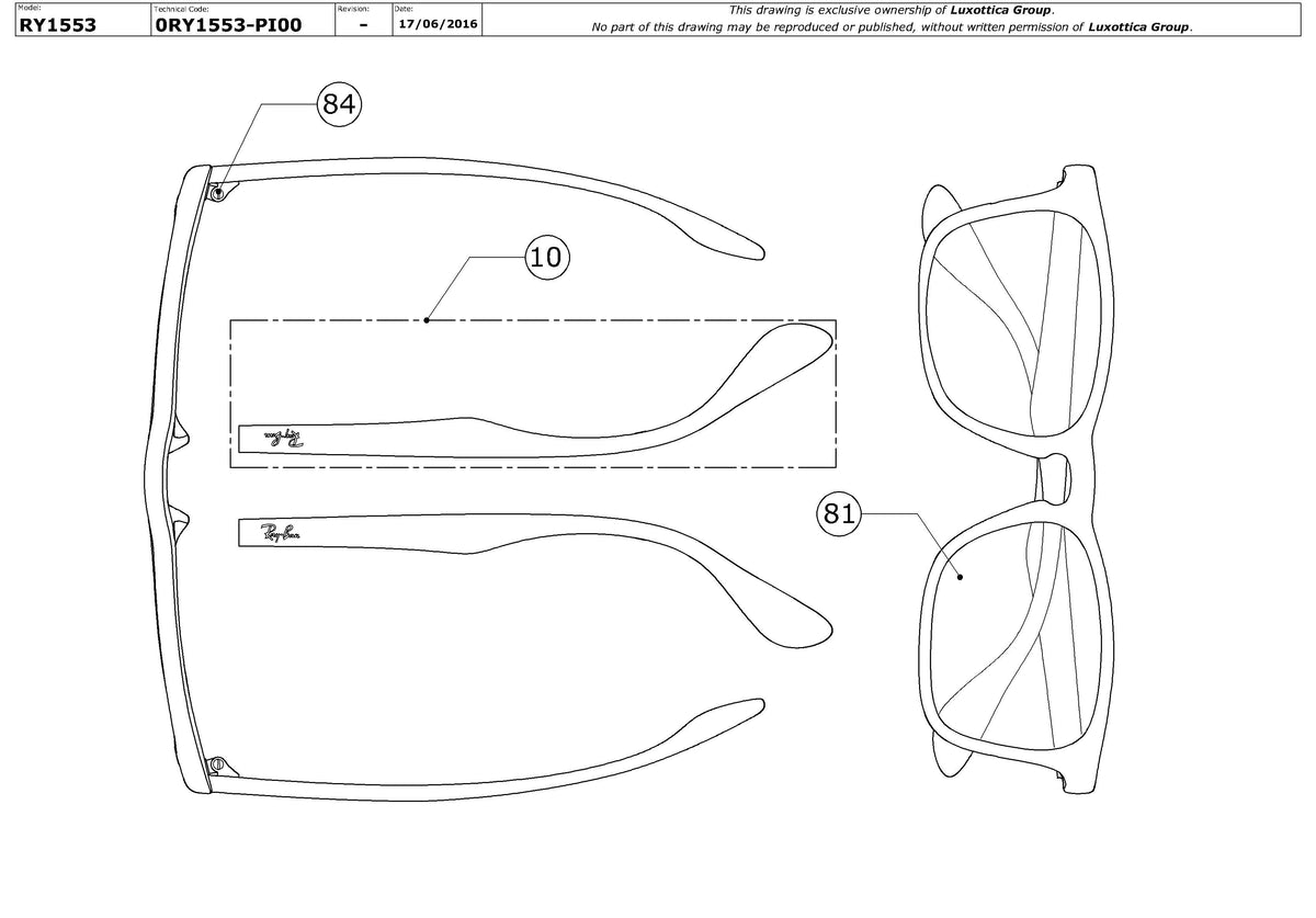 Enlarged technical drawing of the Ray-Ban Junior RY1553 Glasses Replacement Parts