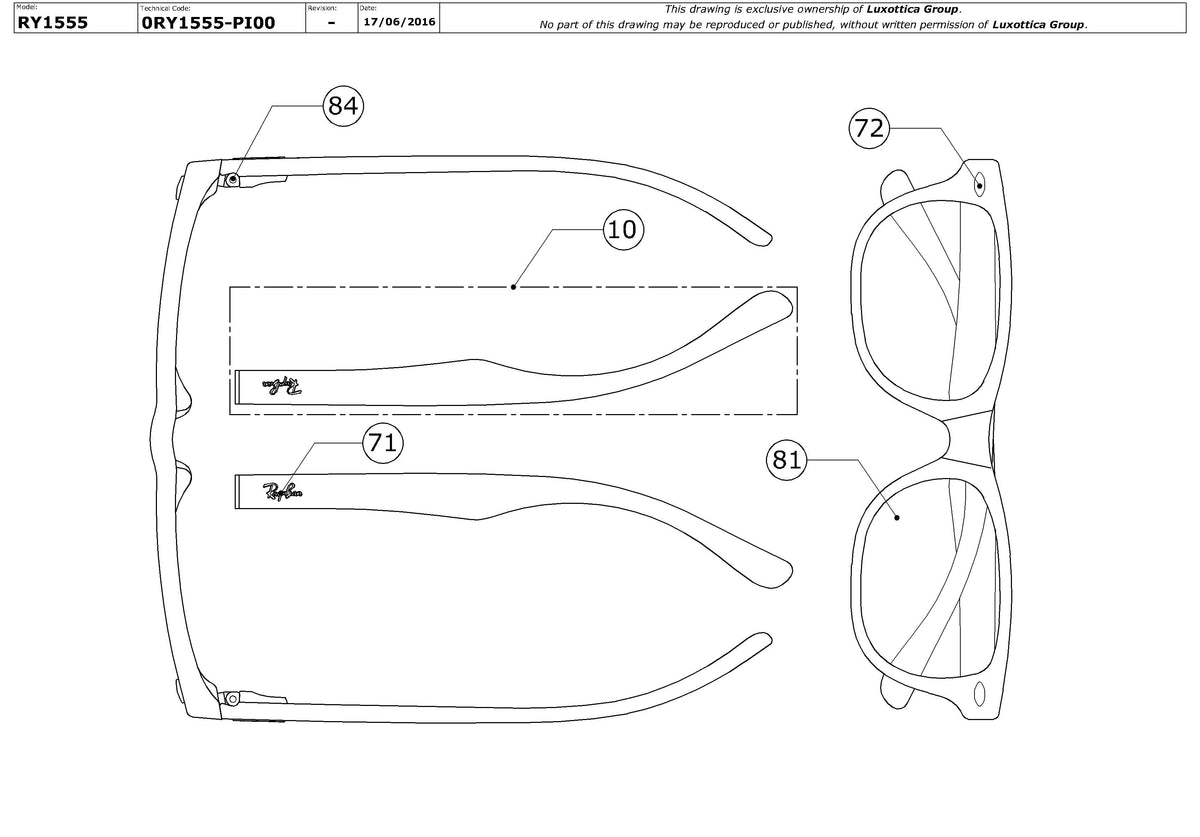 Enlarged technical drawing of the Ray-Ban Junior RY1555 Glasses Replacement Parts