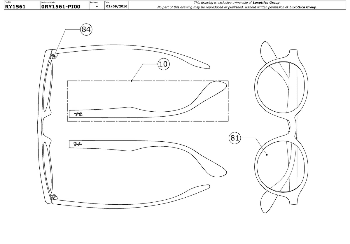 Enlarged technical drawing of the Ray-Ban Junior RY1561 Glasses Replacement Parts