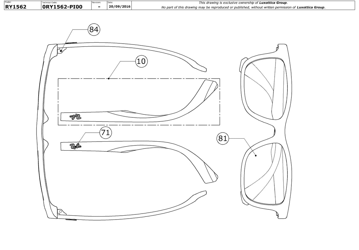 Enlarged technical drawing of the Ray-Ban Junior RY1562 Glasses Replacement Parts