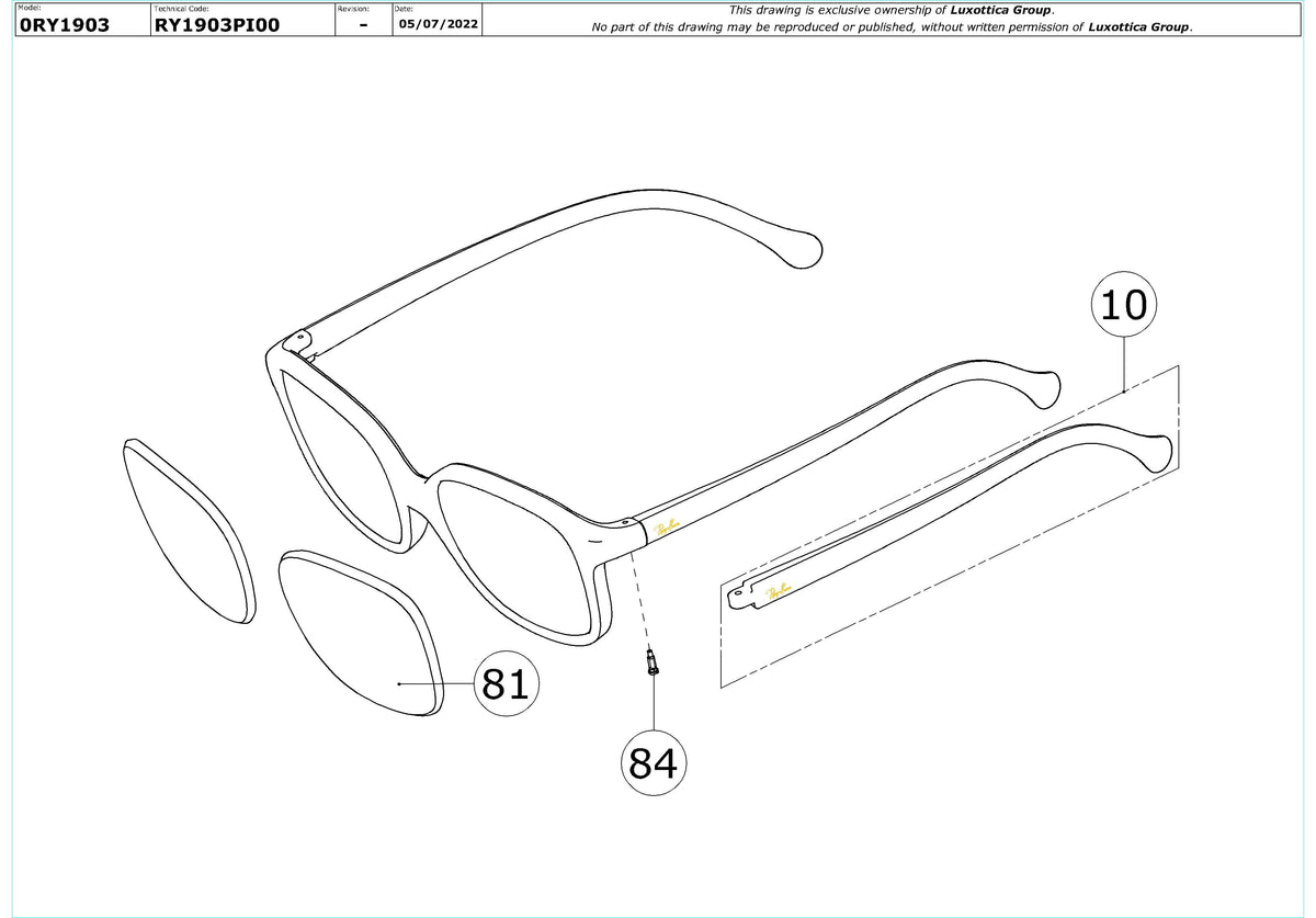 Enlarged technical drawing of the Ray-Ban Junior RY1903 Glasses Replacement Parts