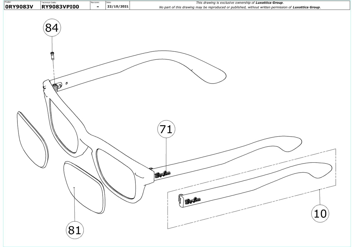 Enlarged technical drawing of the Ray-Ban Junior Burbank RY9083V Glasses Replacement Parts
