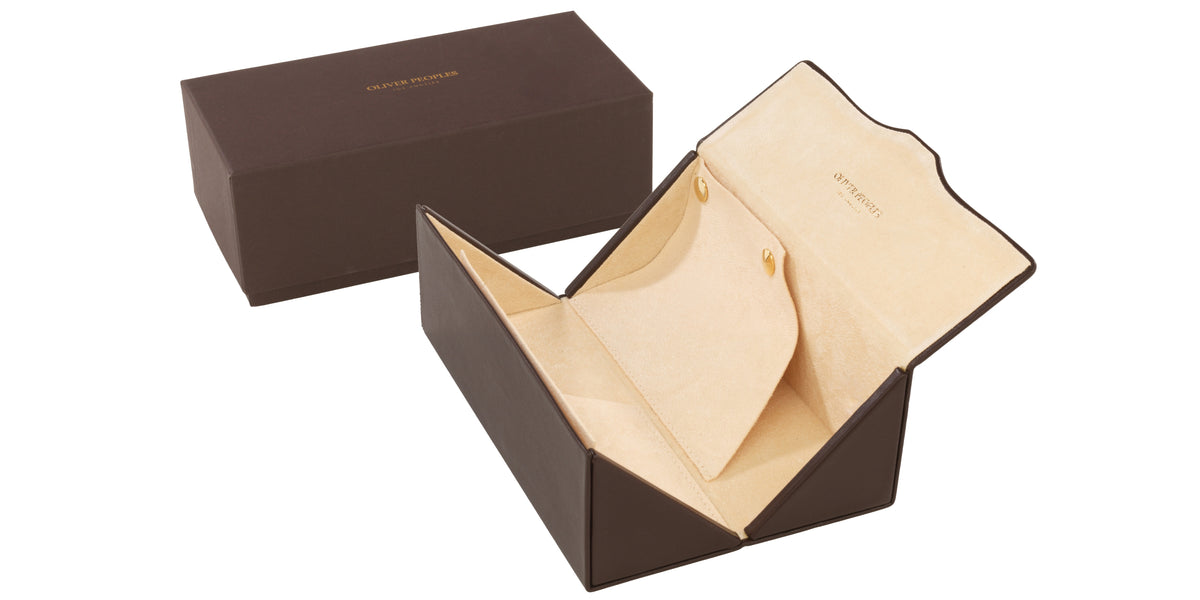 Oliver Peoples Excalibur chocolate brown leather case