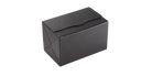 Black rectangular box with a brand logo on a white background