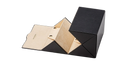 Black and gold geometric jewelry box on a white background