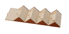 Wooden jewelry display with geometric design on a white background