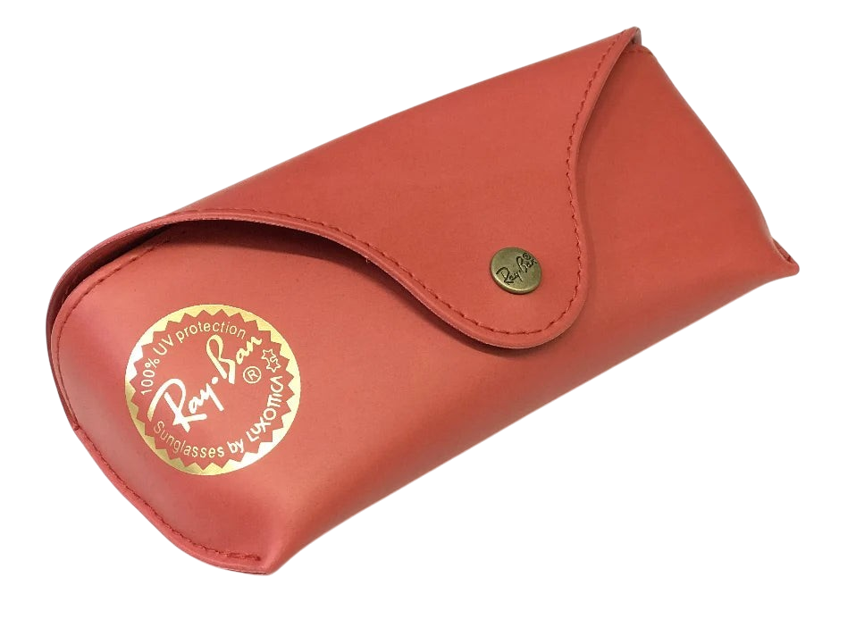 Sunglasses UK official red Ray-Ban sunglasses case with gold logo snap button and circular branding sticker