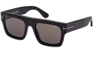Black sunglasses with a brand logo on a white background