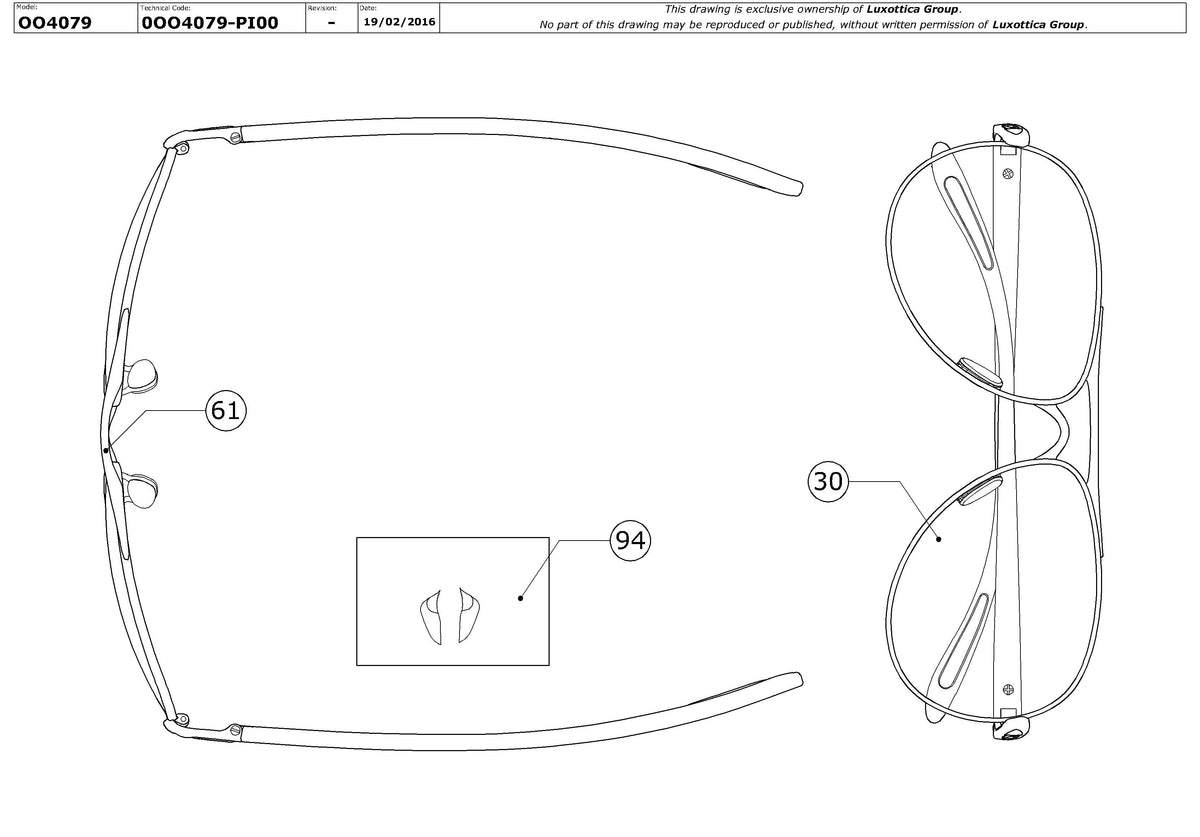 Enlarged technical drawing of the Oakley Feedback Replacement Parts