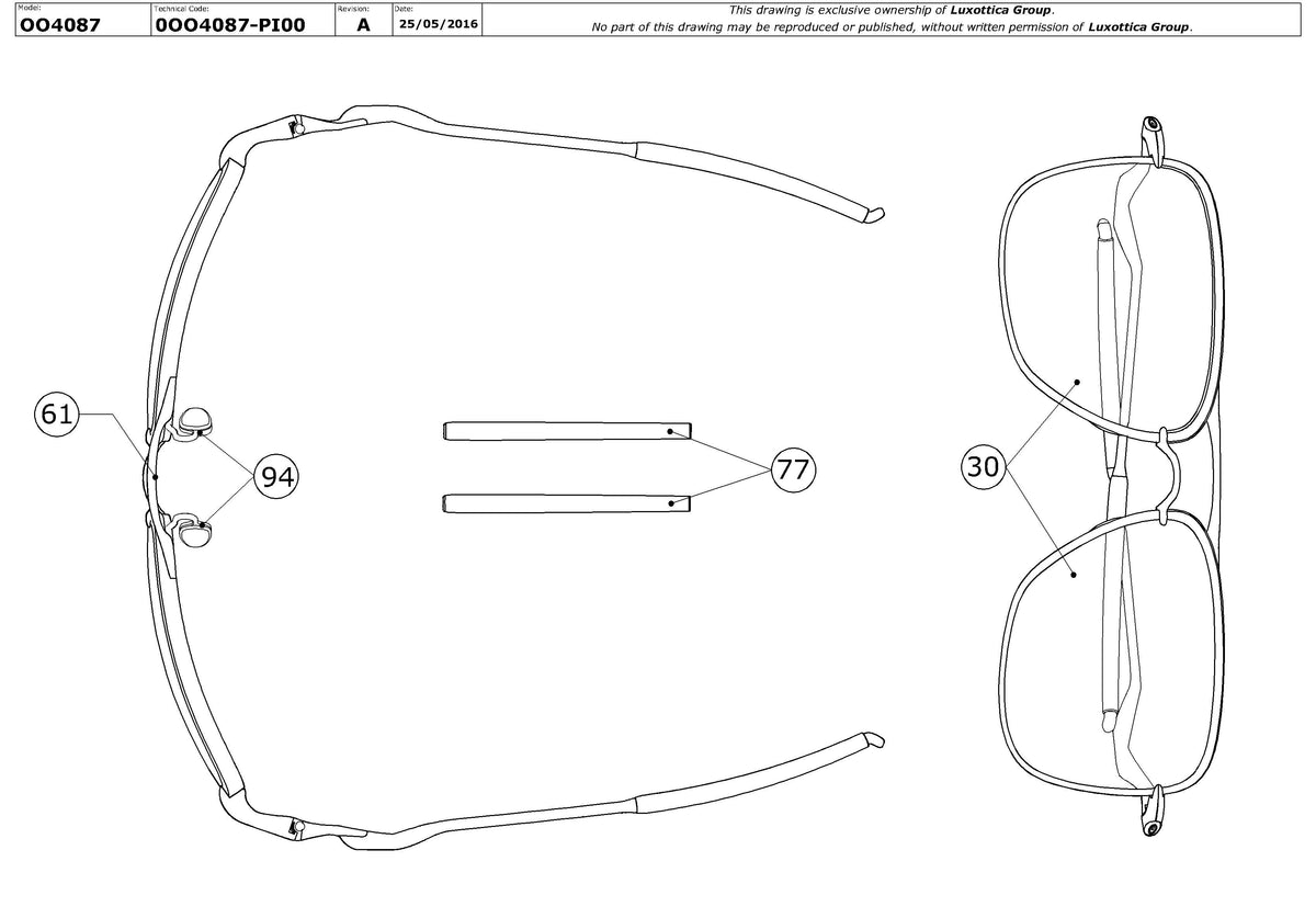 Exploded technical drawing of the Oakley Tailhook Replacement Parts, with each replacement part numbered