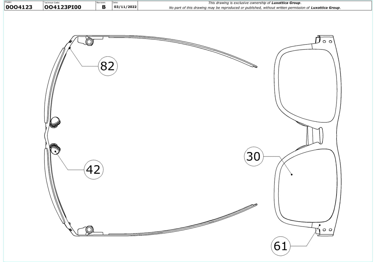 Enlarged technical drawing of the Oakley Holbrook Metal Replacement Parts