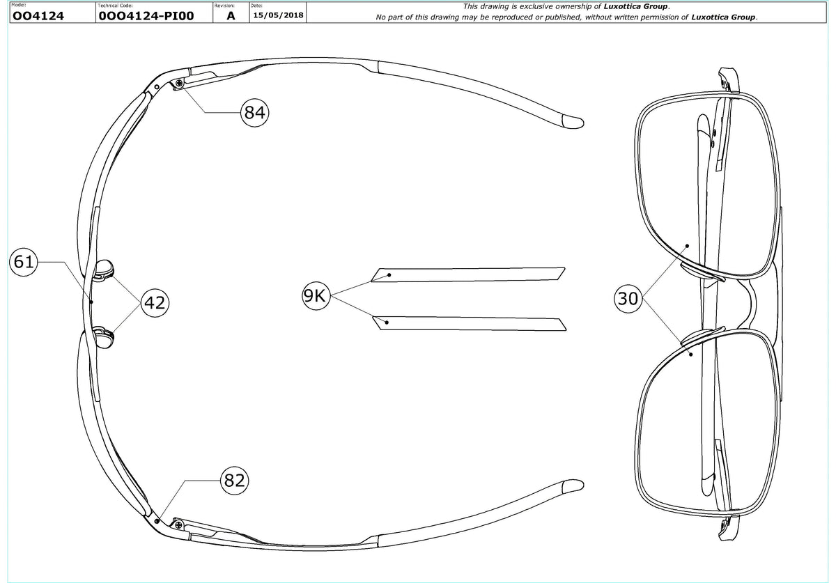 Enlarged technical drawing of the Oakley Gauge 8 Replacement Parts