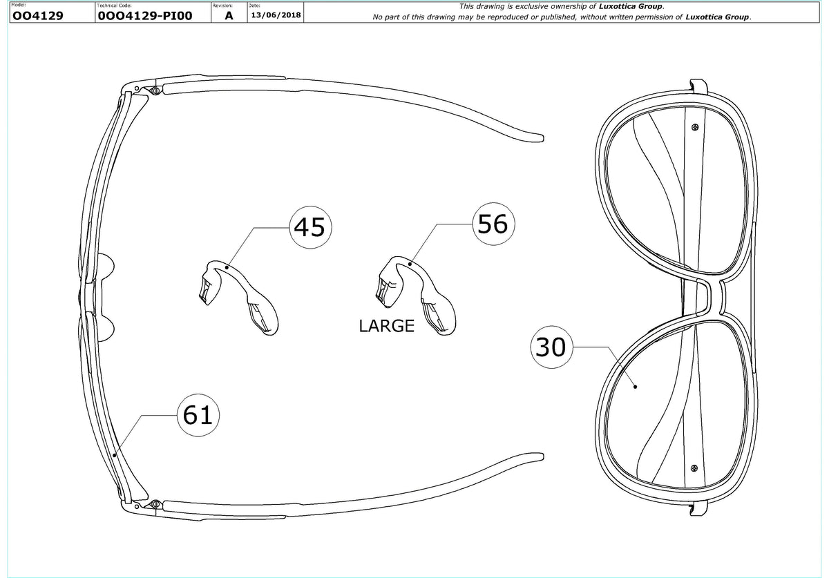 Exploded technical drawing of the Oakley Split Time Replacement Parts, with each replacement part numbered