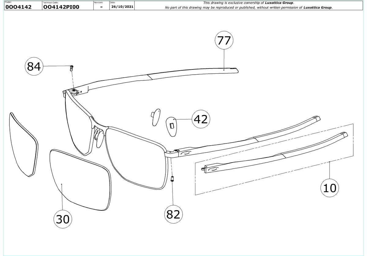 Exploded technical drawing of the Oakley Ejector Replacement Parts, with each replacement part numbered