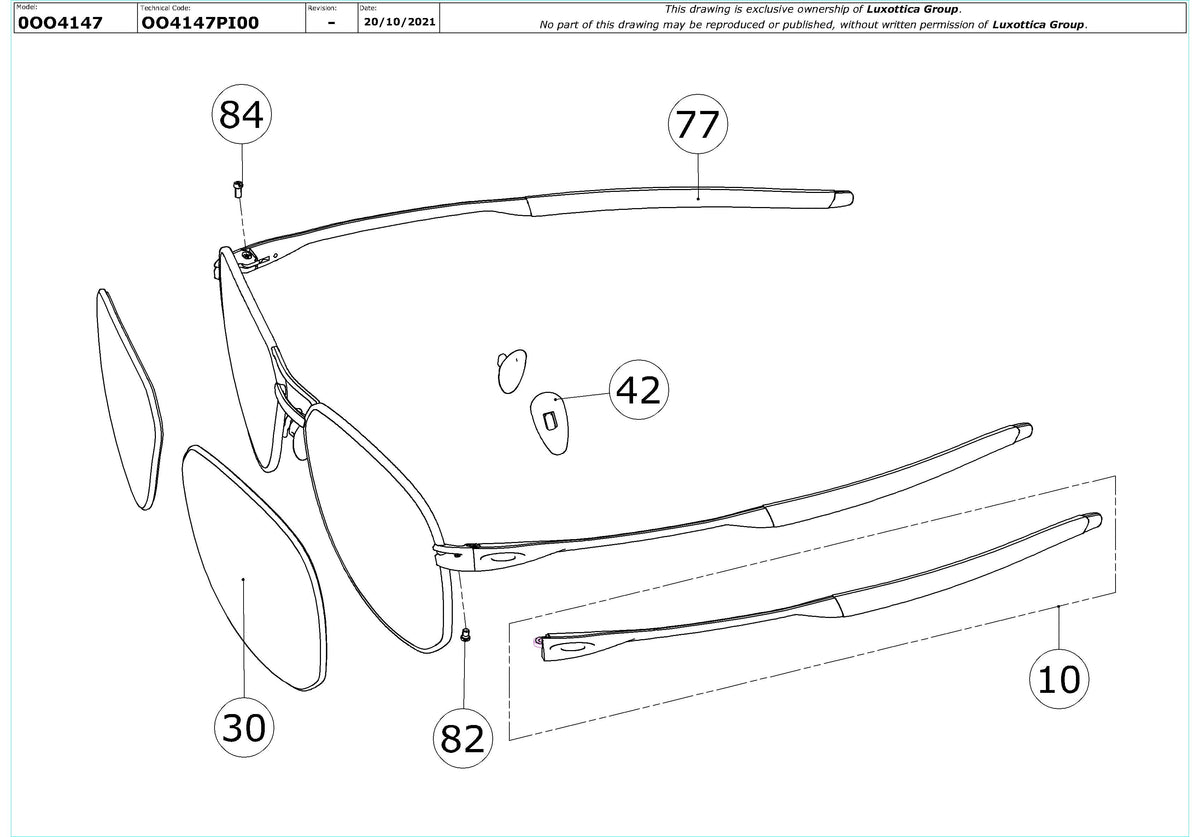 Enlarged technical drawing of the Oakley Contrail Replacement Parts