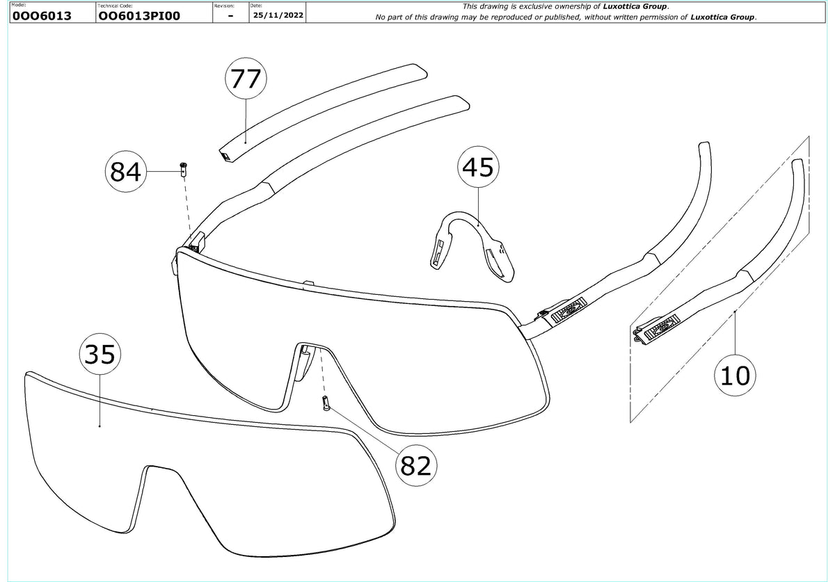 Enlarged technical drawing of the Oakley Sutro TI Replacement Parts