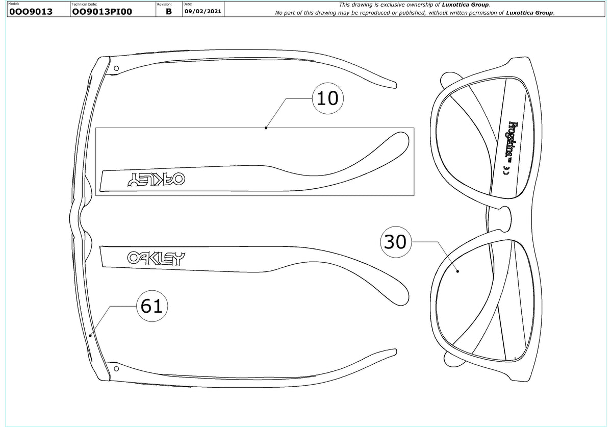Enlarged technical drawing of the Oakley Frogskins Replacement Parts