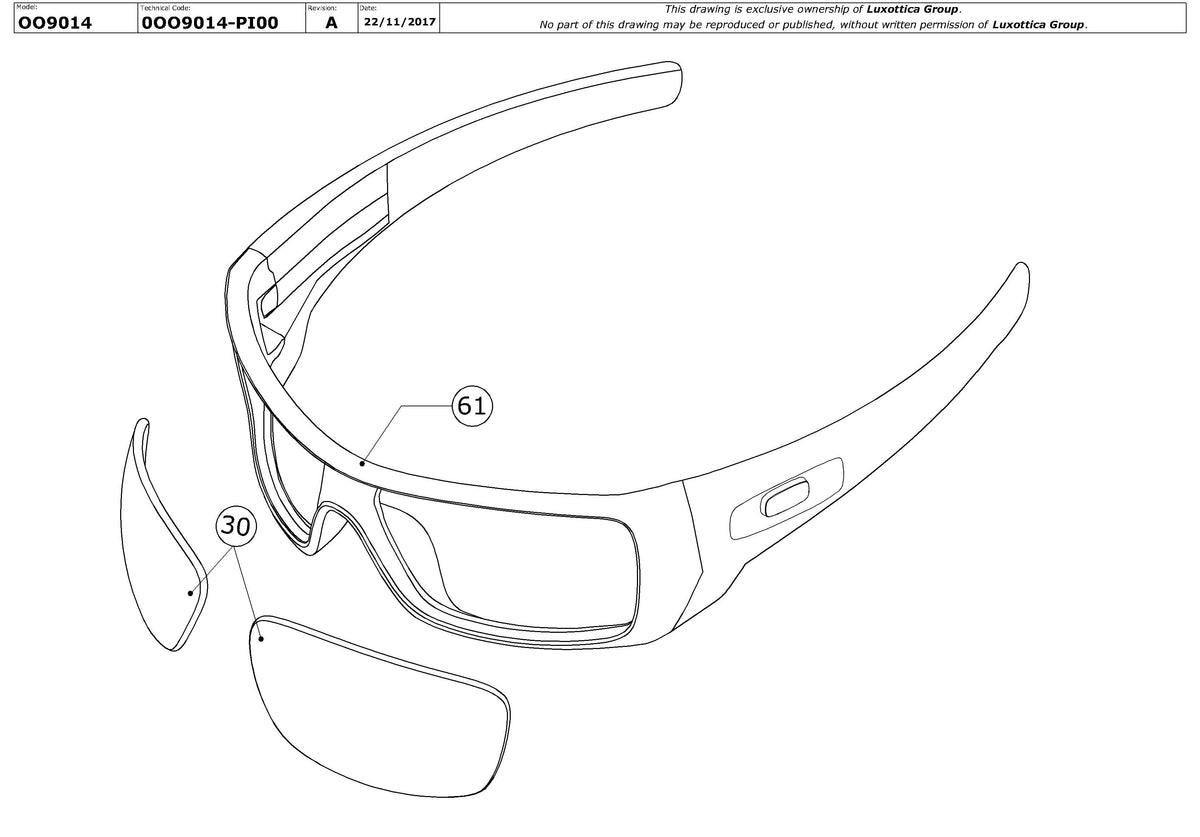 Enlarged technical drawing of the Oakley Gascan Replacement Parts
