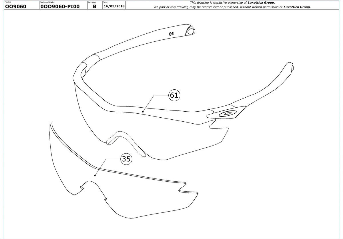 Exploded technical drawing of the Oakley M Frame Strike Replacement Parts, with each replacement part numbered