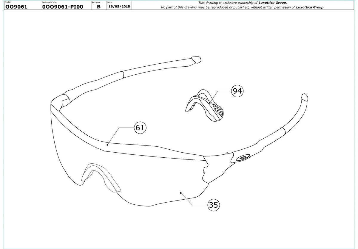 Exploded technical drawing of the Oakley M Frame Hybrid S Replacement Parts, with each replacement part numbered