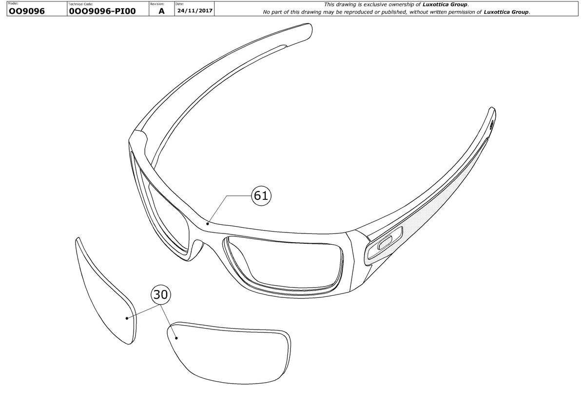 Exploded technical drawing of the Oakley Fuel Cell Replacement Parts, with each replacement part numbered