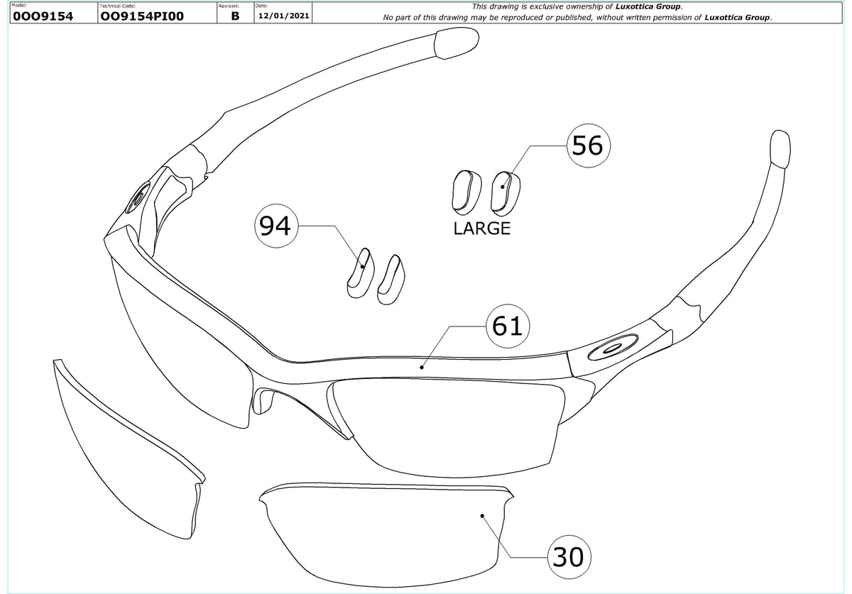 Enlarged technical drawing of the Oakley Half Jacket 2.0 XL Replacement Parts