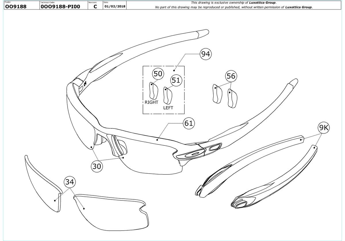 Enlarged technical drawing of the Oakley Flak 2.0 XL Replacement Parts