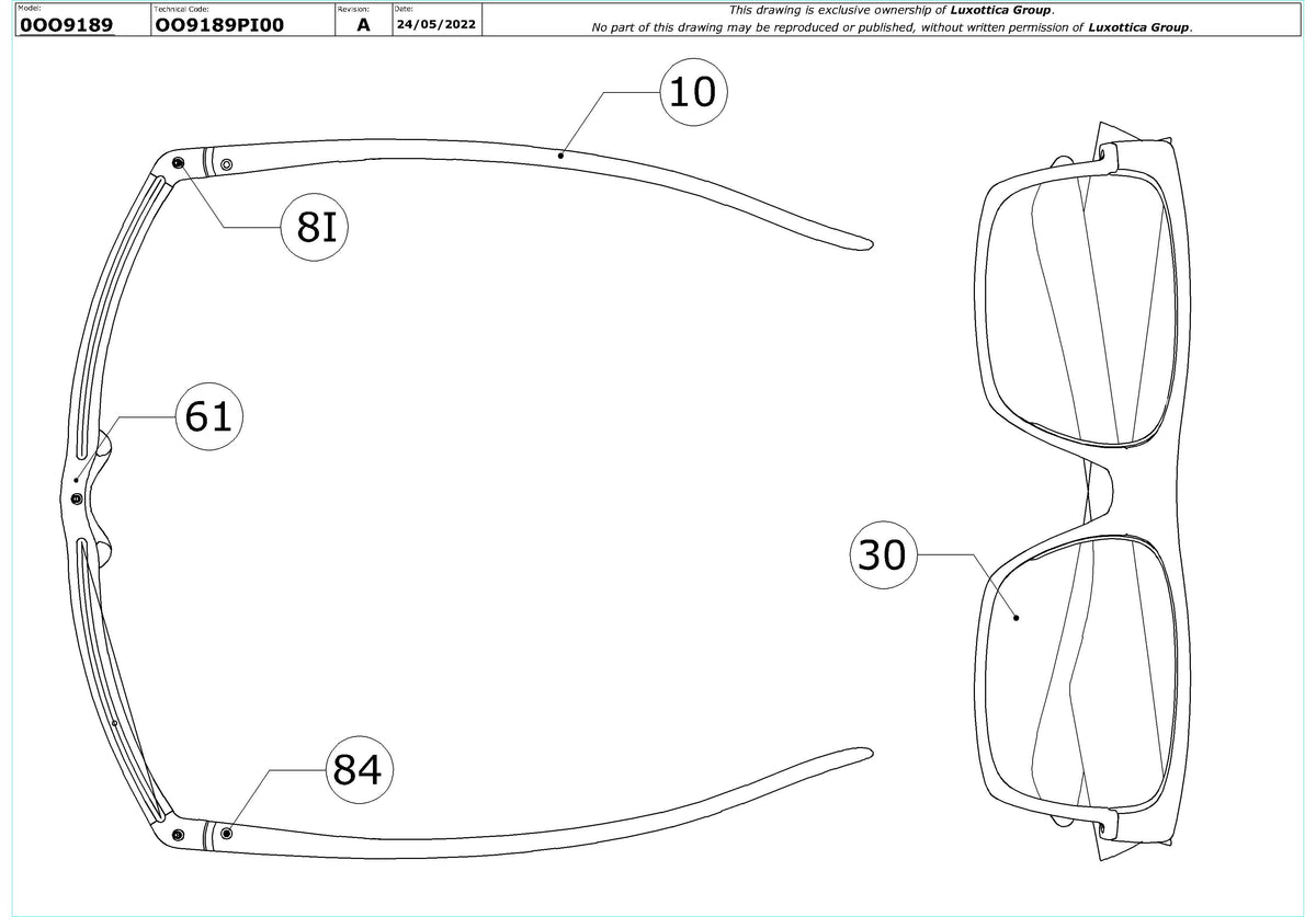 Enlarged technical drawing of the Oakley Twoface Replacement Parts
