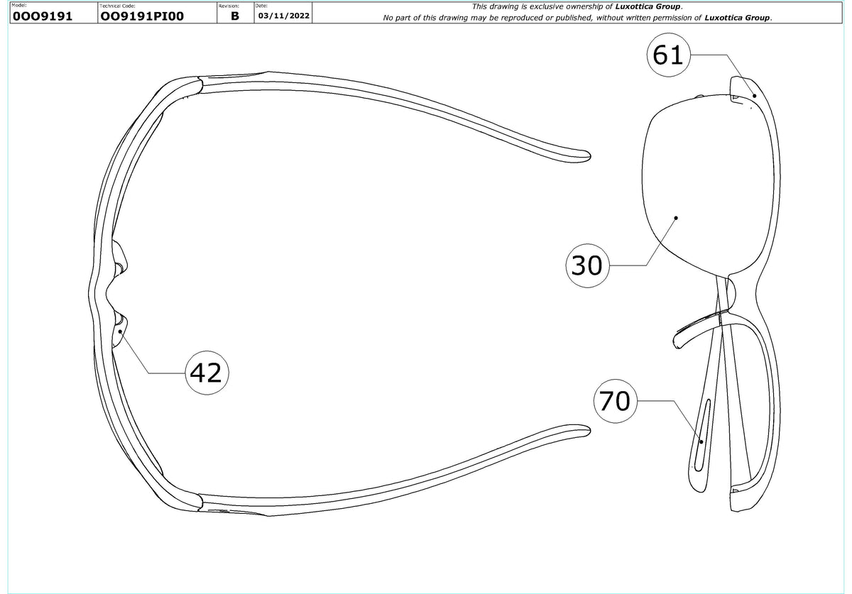 Enlarged technical drawing of the Oakley Unstoppable Replacement Parts