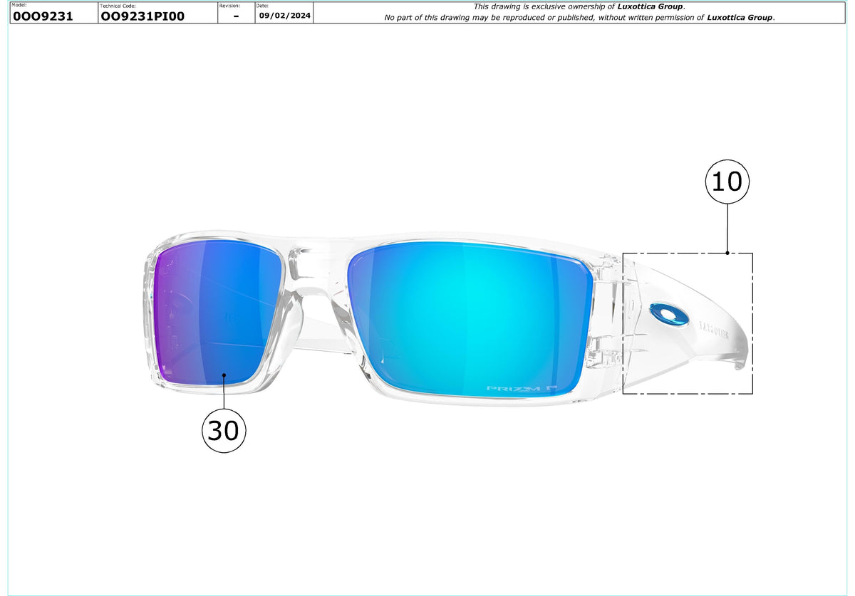 Exploded technical drawing of the Oakley Heliostat Replacement Parts, with each replacement part numbered