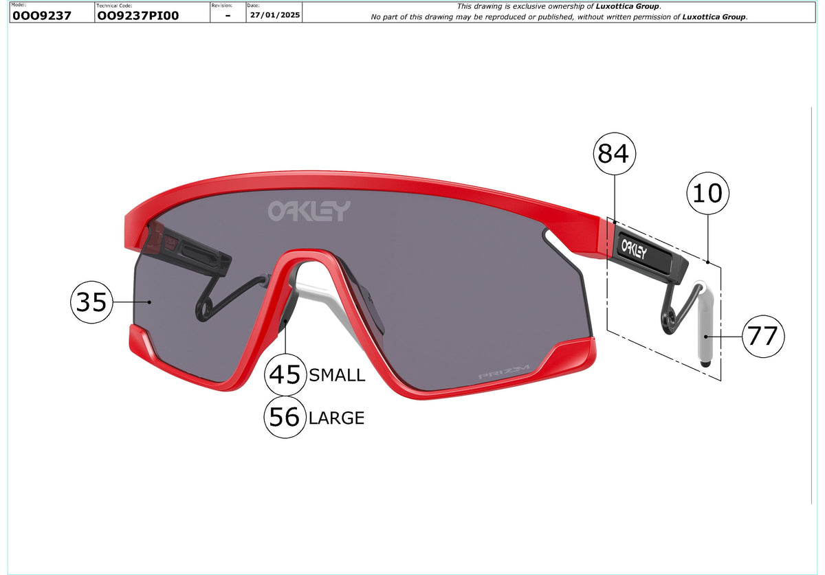 Exploded technical drawing of the Oakley BXTR Metal Replacement Parts, with each replacement part numbered