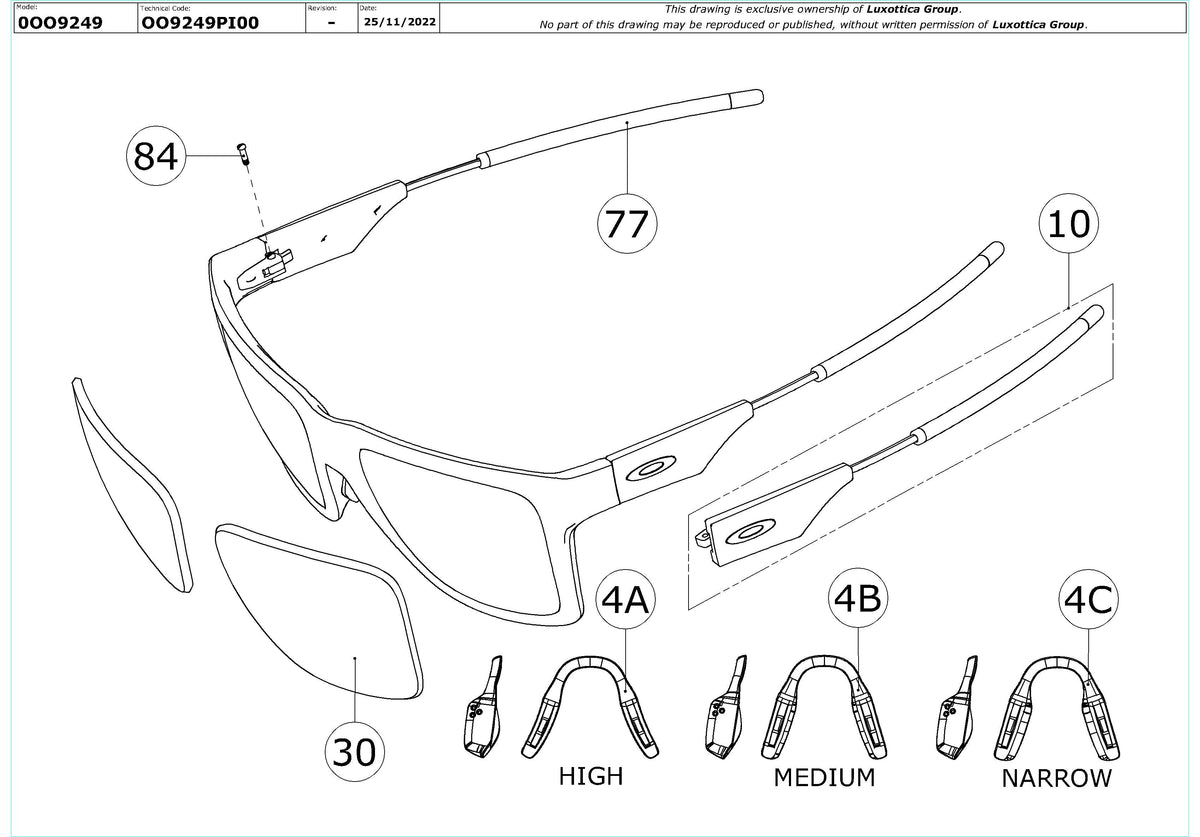Enlarged technical drawing of the Oakley NXTLVL Replacement Parts