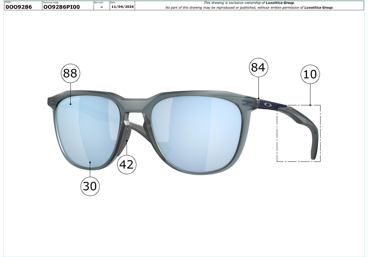 Enlarged technical drawing of the Oakley Thurso Replacement Parts