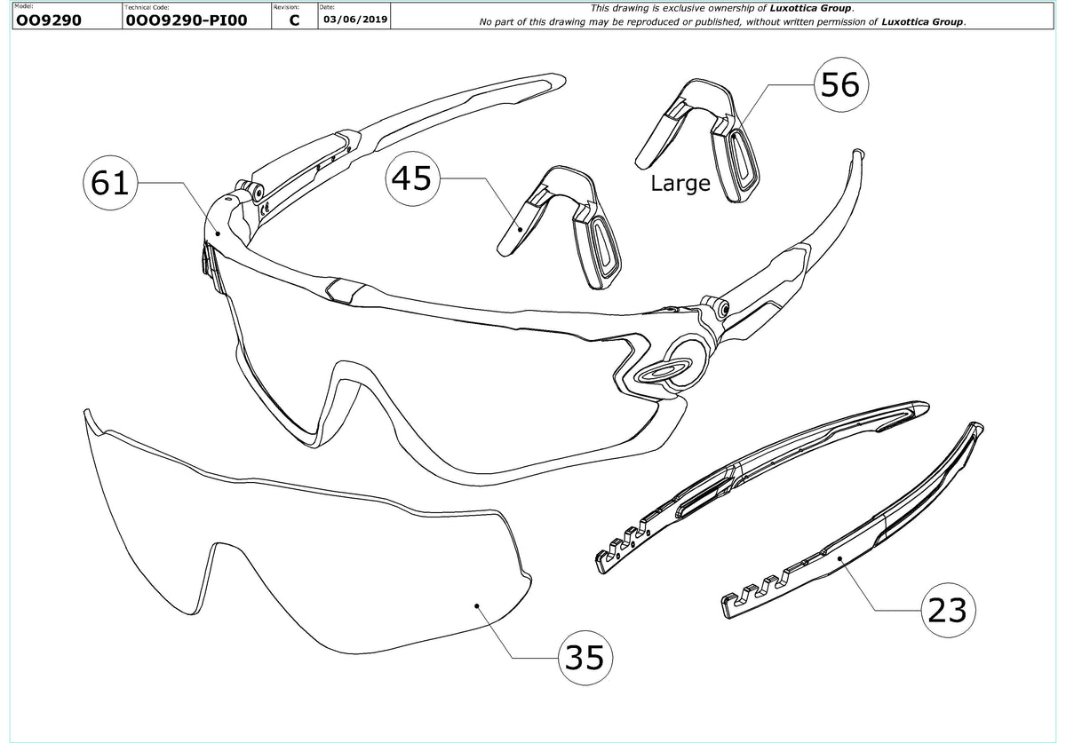 Enlarged technical drawing of the Oakley Jawbreaker Replacement Parts