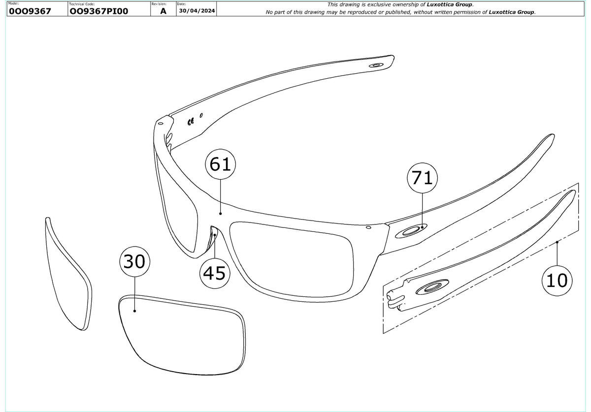 Enlarged technical drawing of the Oakley Drop Point Replacement Parts