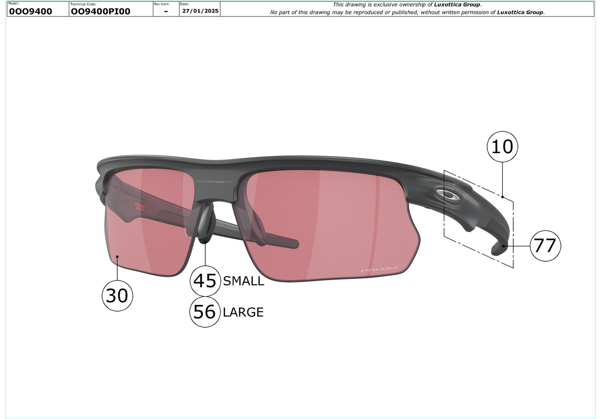 Enlarged technical drawing of the Oakley Bisphaera Replacement Parts