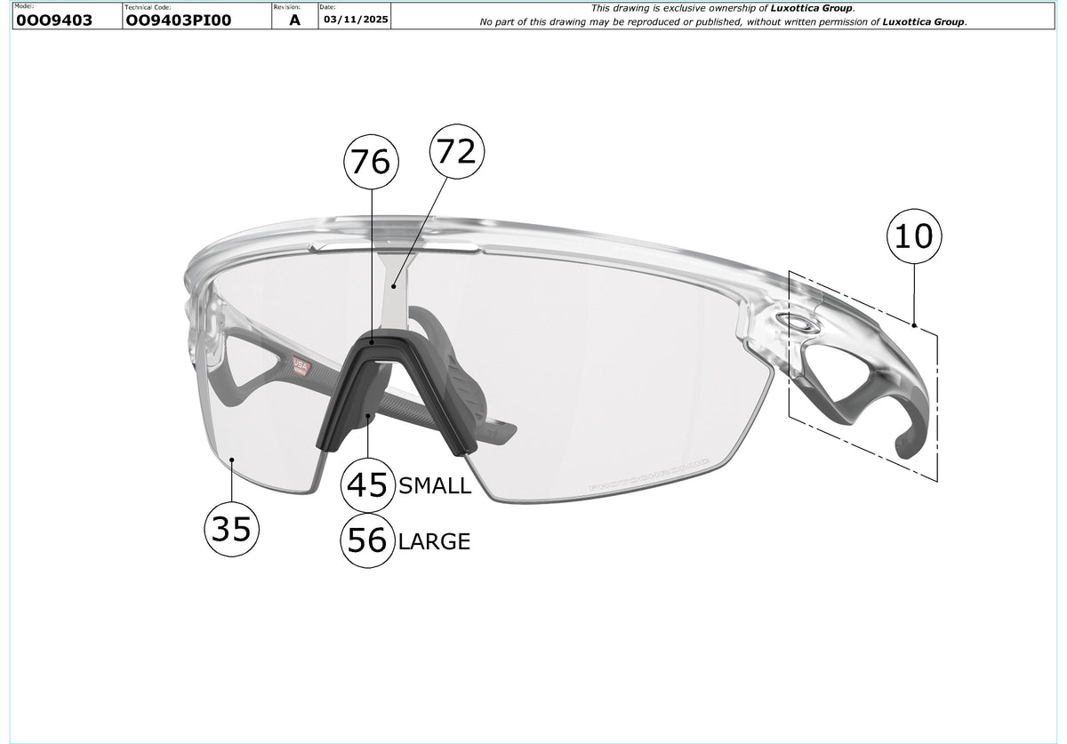 Enlarged technical drawing of the Oakley Sphaera Replacement Parts