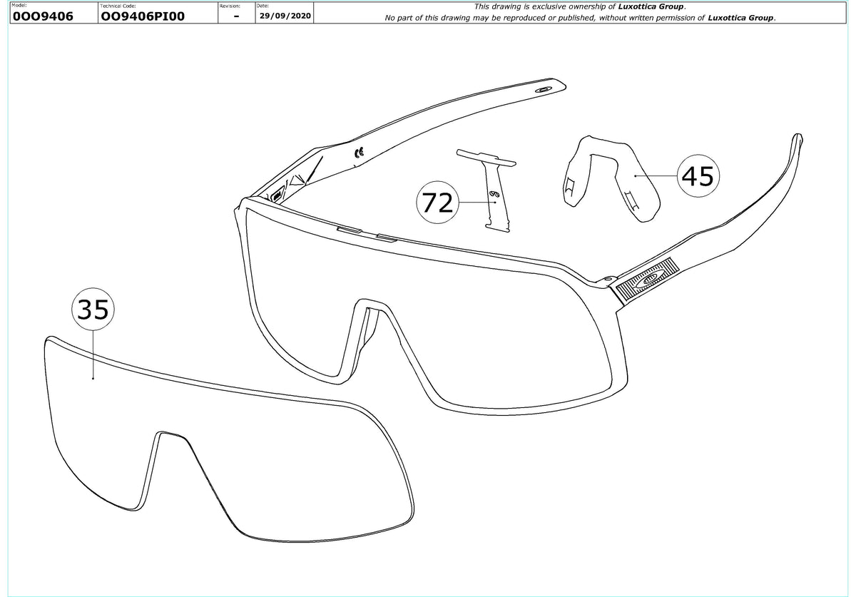 Enlarged technical drawing of the Oakley Sutro Replacement Parts