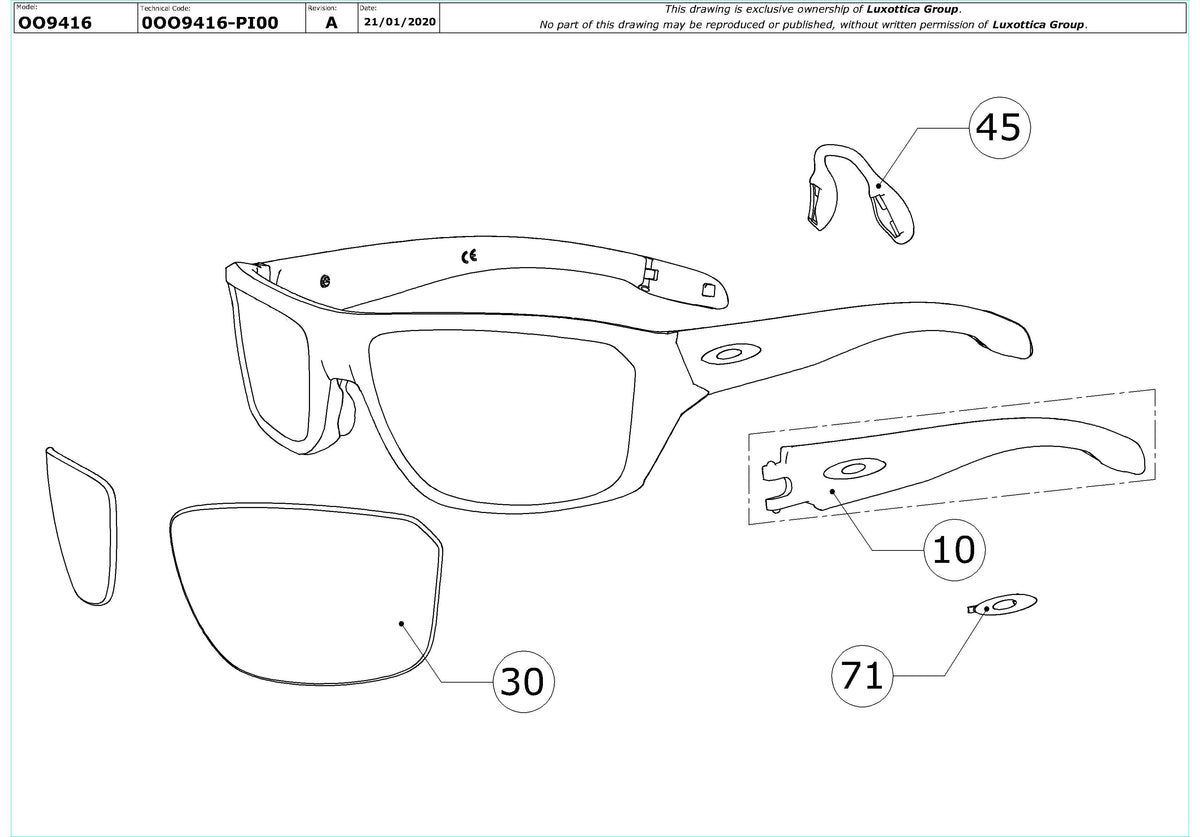 Enlarged technical drawing of the Oakley Split Shot Replacement Parts