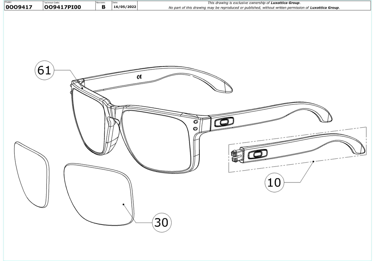 Enlarged technical drawing of the Oakley Holbrook XL Replacement Parts