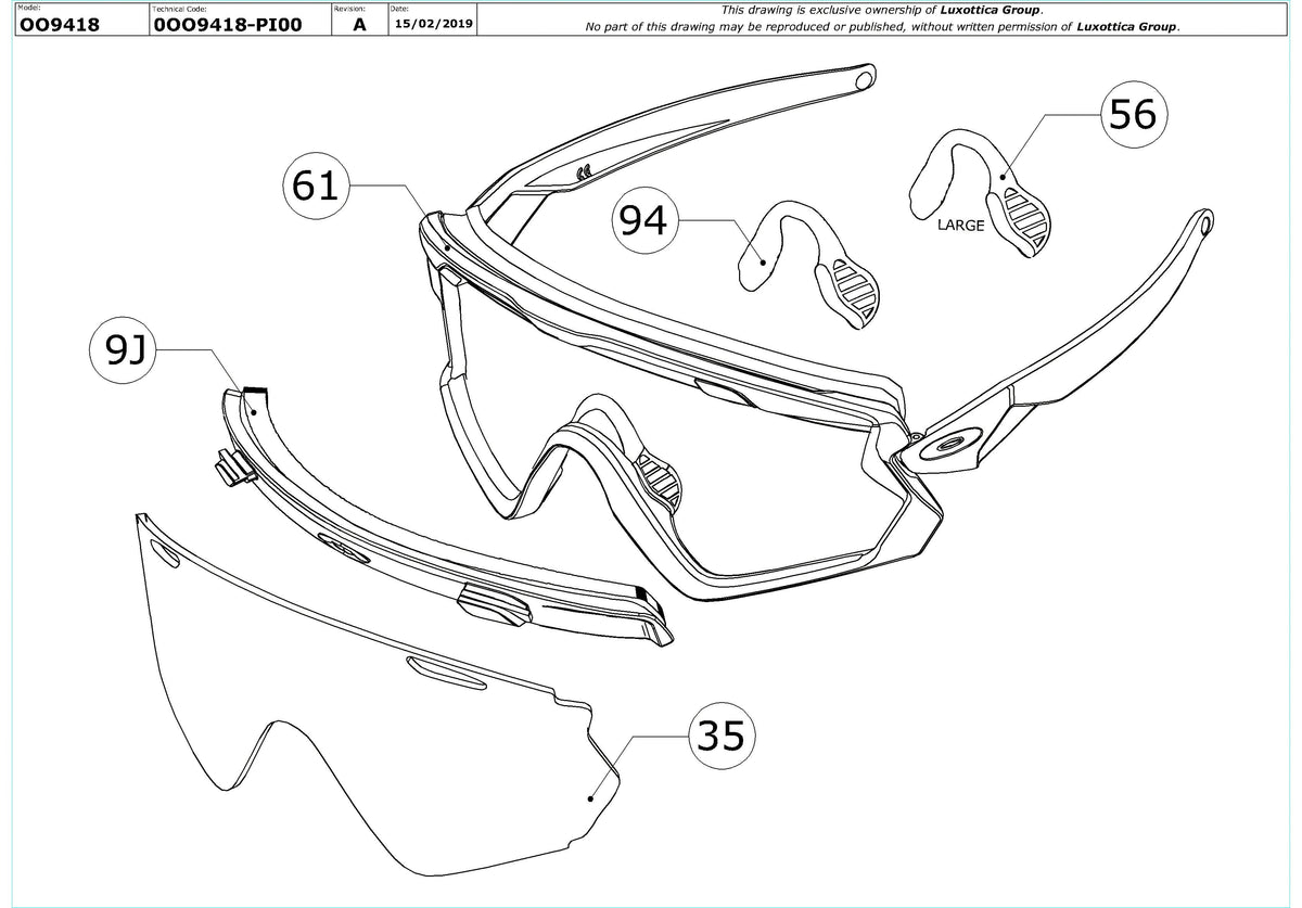 Enlarged technical drawing of the Oakley Wind Jacket 2.0 Replacement Parts