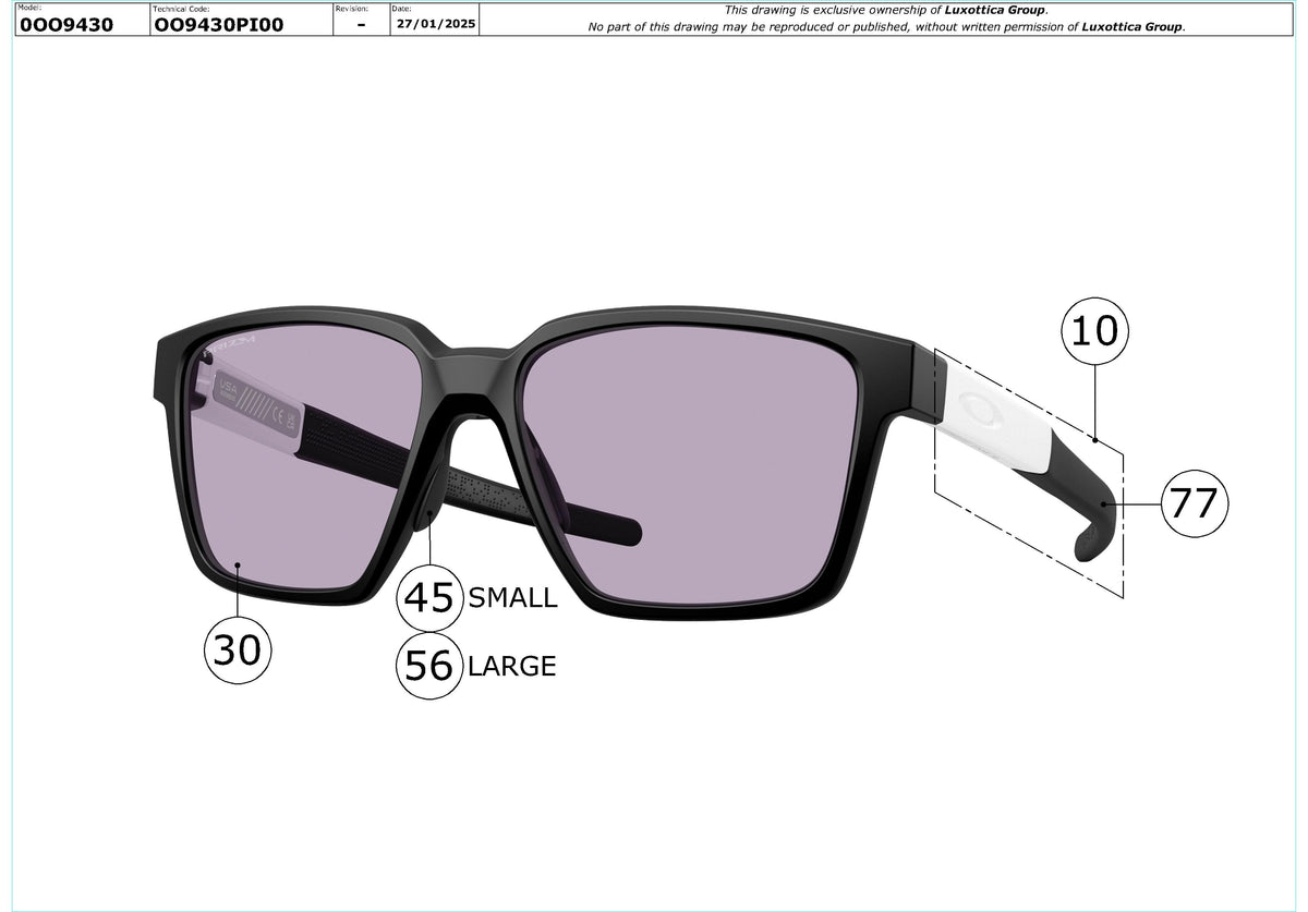Exploded technical drawing of the Oakley Actuator SQ Replacement Parts, with each replacement part numbered