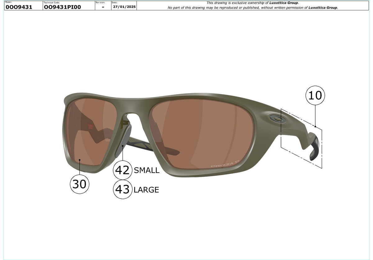 Enlarged technical drawing of the Oakley Lateralis Replacement Parts