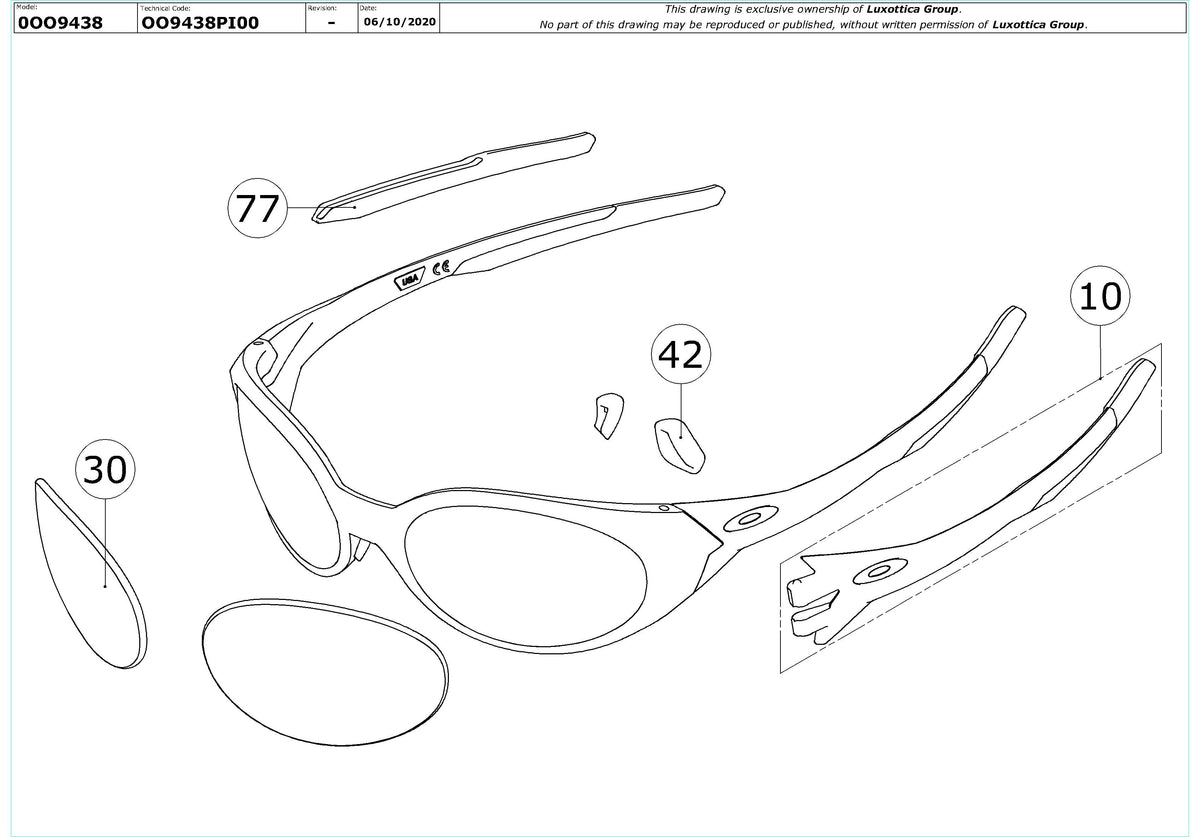 Enlarged technical drawing of the Oakley Eyejacket Redux Replacement Parts