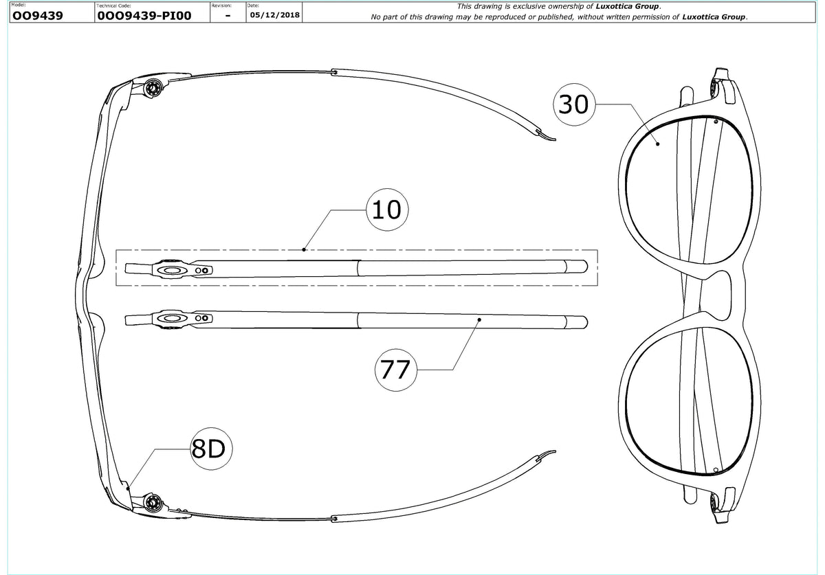 Exploded technical drawing of the Oakley Pitchman R Replacement Parts, with each replacement part numbered