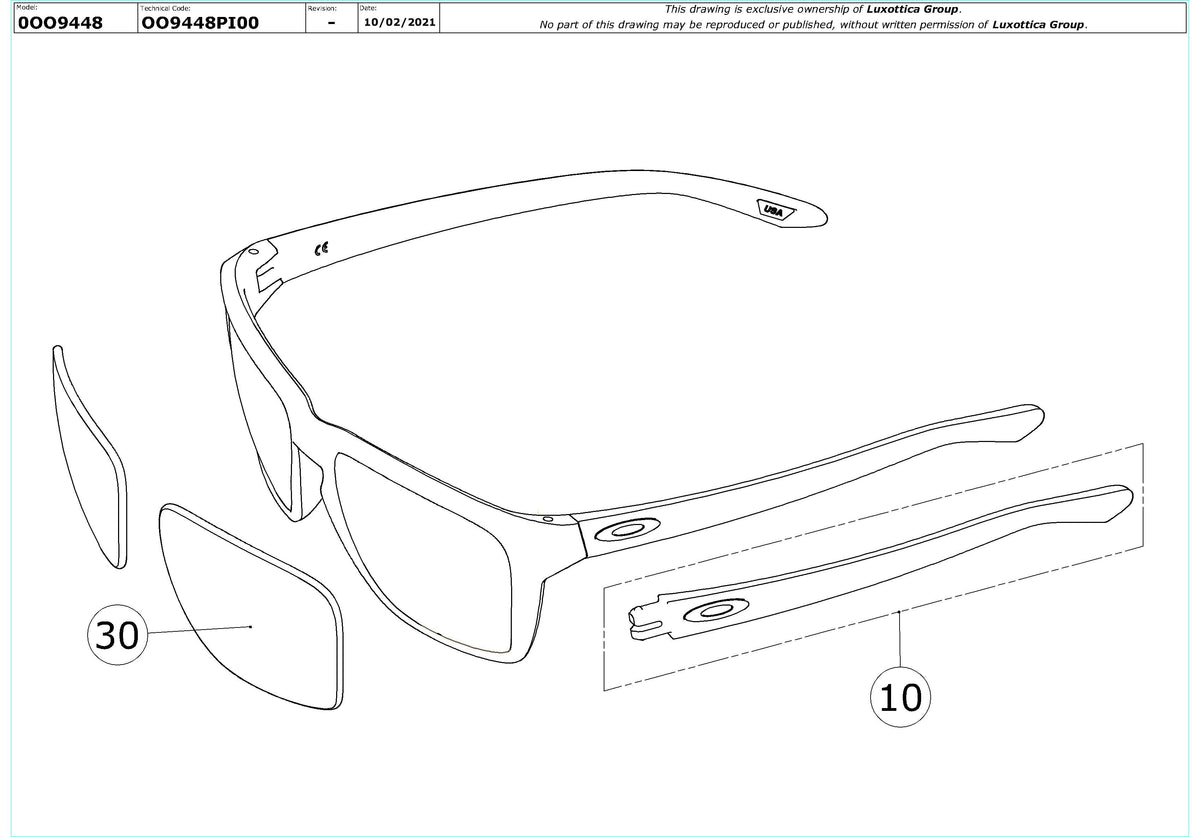 Enlarged technical drawing of the Oakley Sylas Replacement Parts